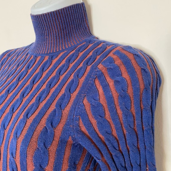 NWT L’AGENCE Women’s Ciela Midi Cable Knit Sweater Turtle Neck Blue Rust Size XS - Picture 4 of 9